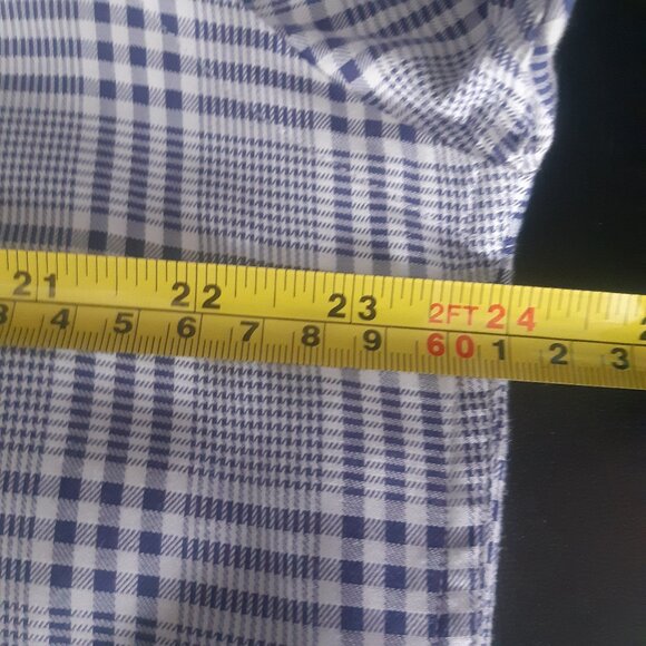 Thomas Dean SZ M French Cuff 100% Cotton Navy/White Plaid Men's Button Up Shirt - Picture 12 of 15